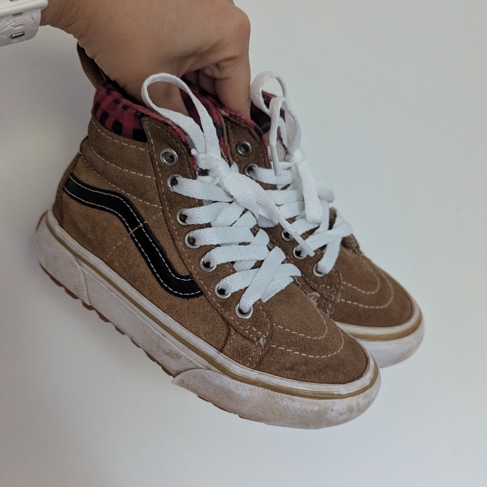 Boys Brown Suede Buffalo Plaid Sk8-Hi Vans